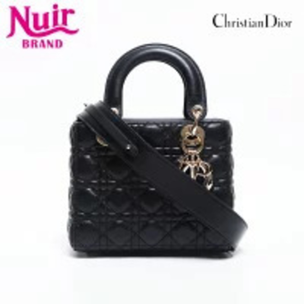 Christian Dior Lady Lambskin Shoulder Bag Black